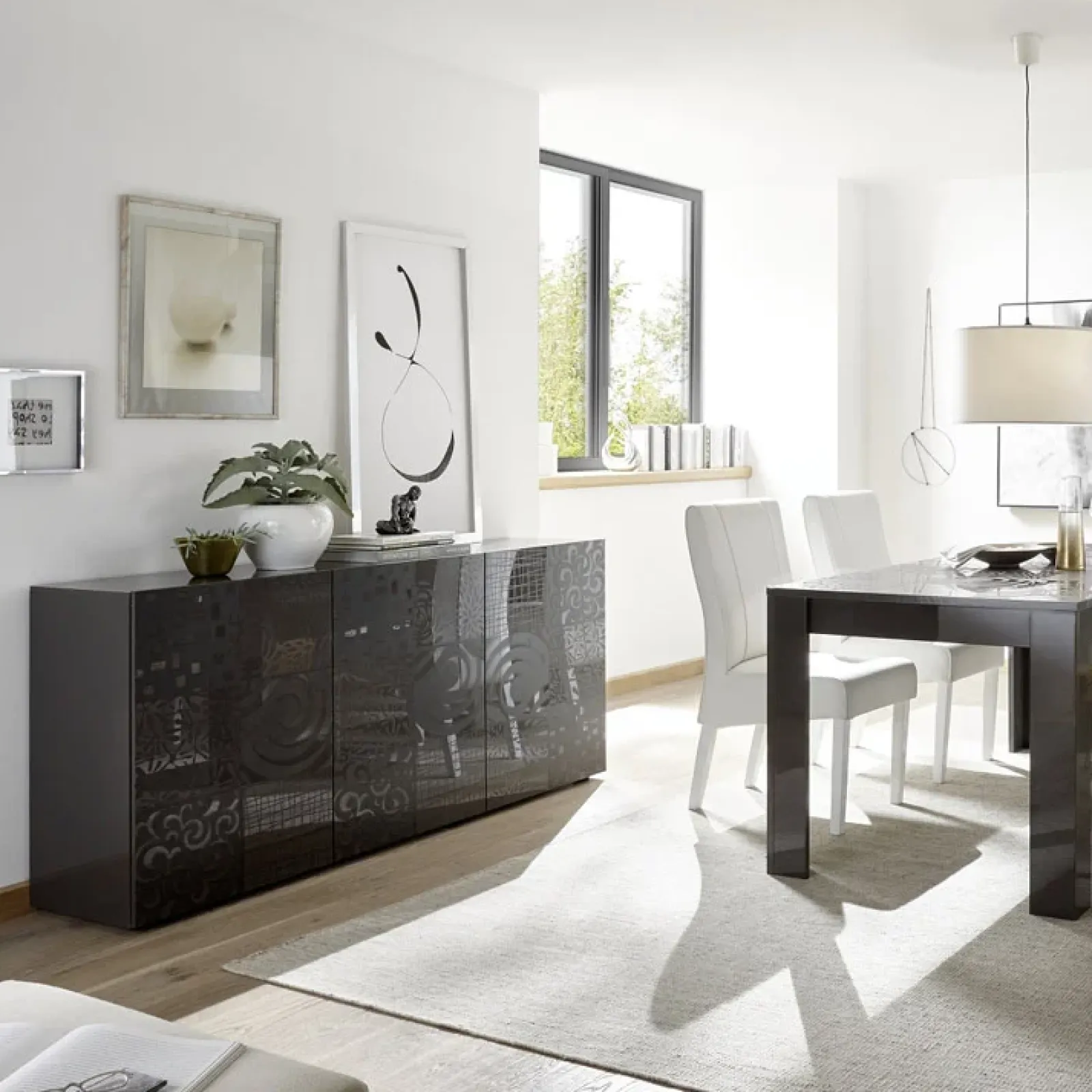 Garnero Arredamenti Credenze Moderne|Madie Moderne-Madia 181x84h cm 3 ante moderna soggiorno grigio Paradise Antracite