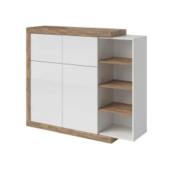 Garnero Arredamenti Credenze Moderne|Madie Moderne-Madia 151x128h cm 4 ante moderna bianco lucido rovere Aria