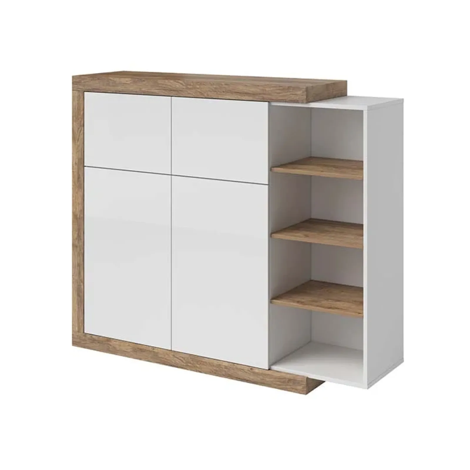 Garnero Arredamenti Credenze Moderne|Madie Moderne-Madia 151x128h cm 4 ante moderna bianco lucido rovere Aria