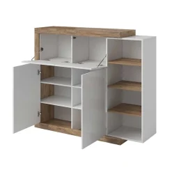 Garnero Arredamenti Credenze Moderne|Madie Moderne-Madia 151x128h cm 4 ante moderna bianco lucido rovere Aria