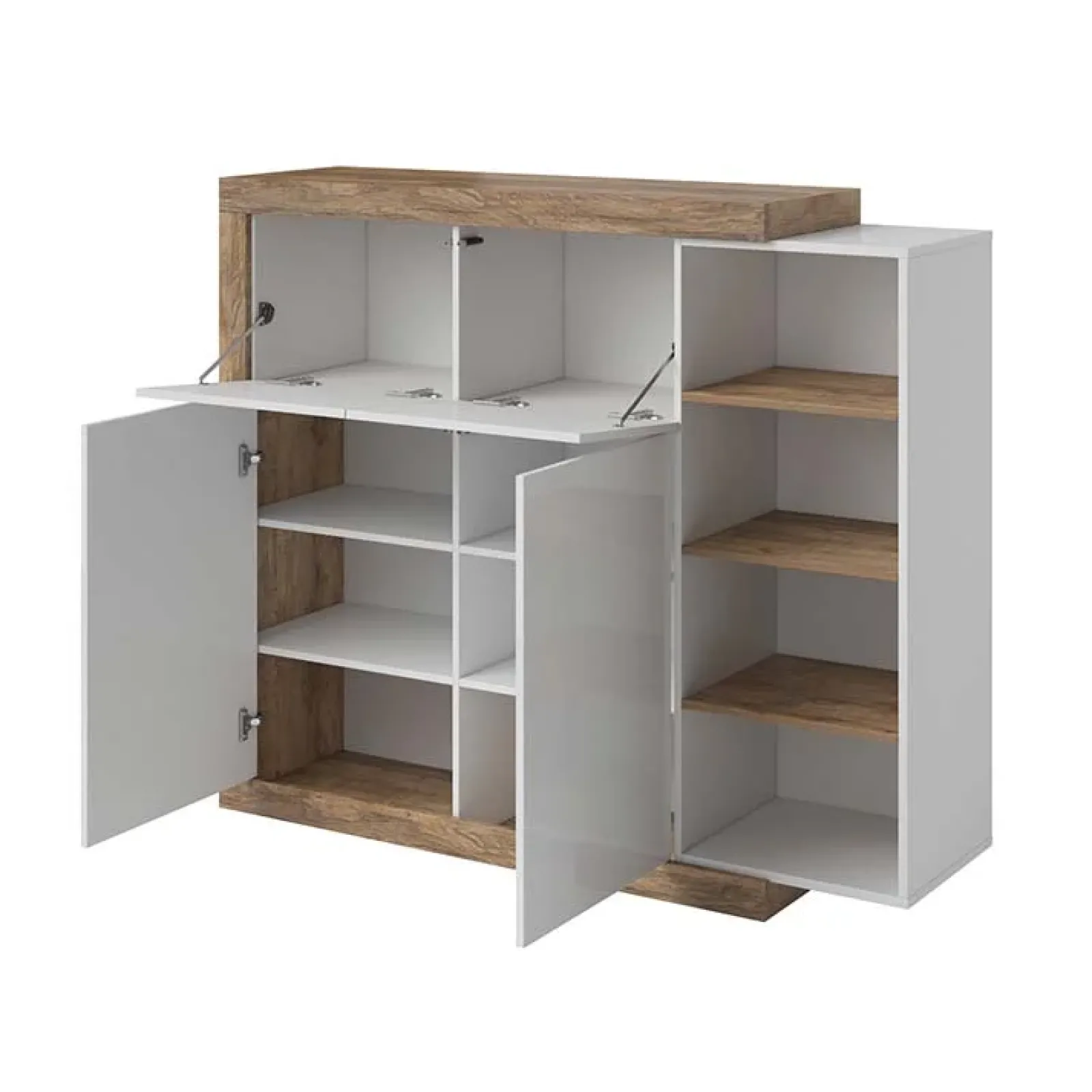 Garnero Arredamenti Credenze Moderne|Madie Moderne-Madia 151x128h cm 4 ante moderna bianco lucido rovere Aria