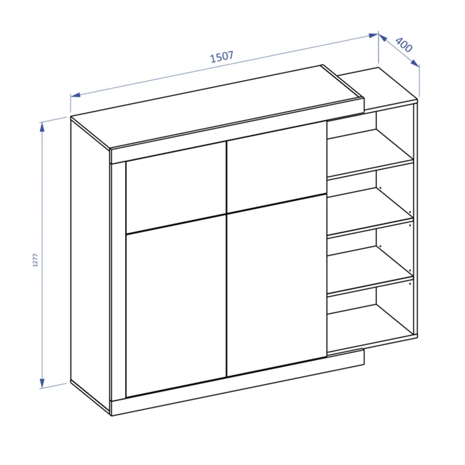 Garnero Arredamenti Credenze Moderne|Madie Moderne-Madia 151x128h cm 4 ante moderna bianco lucido rovere Aria