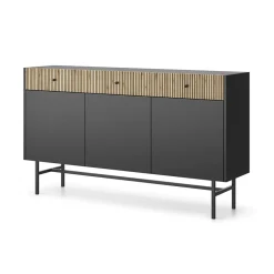 Garnero Arredamenti Credenze Moderne|Madie Moderne-Madia 155x90h cm 3 ante moderna nero rovere cannettato Eterna Nero Opaco - Rovere