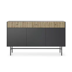 Garnero Arredamenti Credenze Moderne|Madie Moderne-Madia 155x90h cm 3 ante moderna nero rovere cannettato Eterna Nero Opaco - Rovere