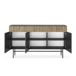 Garnero Arredamenti Credenze Moderne|Madie Moderne-Madia 155x90h cm 3 ante moderna nero rovere cannettato Eterna Nero Opaco - Rovere