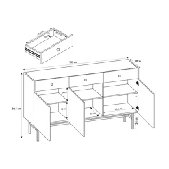 Garnero Arredamenti Credenze Moderne|Madie Moderne-Madia 155x90h cm 3 ante moderna nero rovere cannettato Eterna Nero Opaco - Rovere