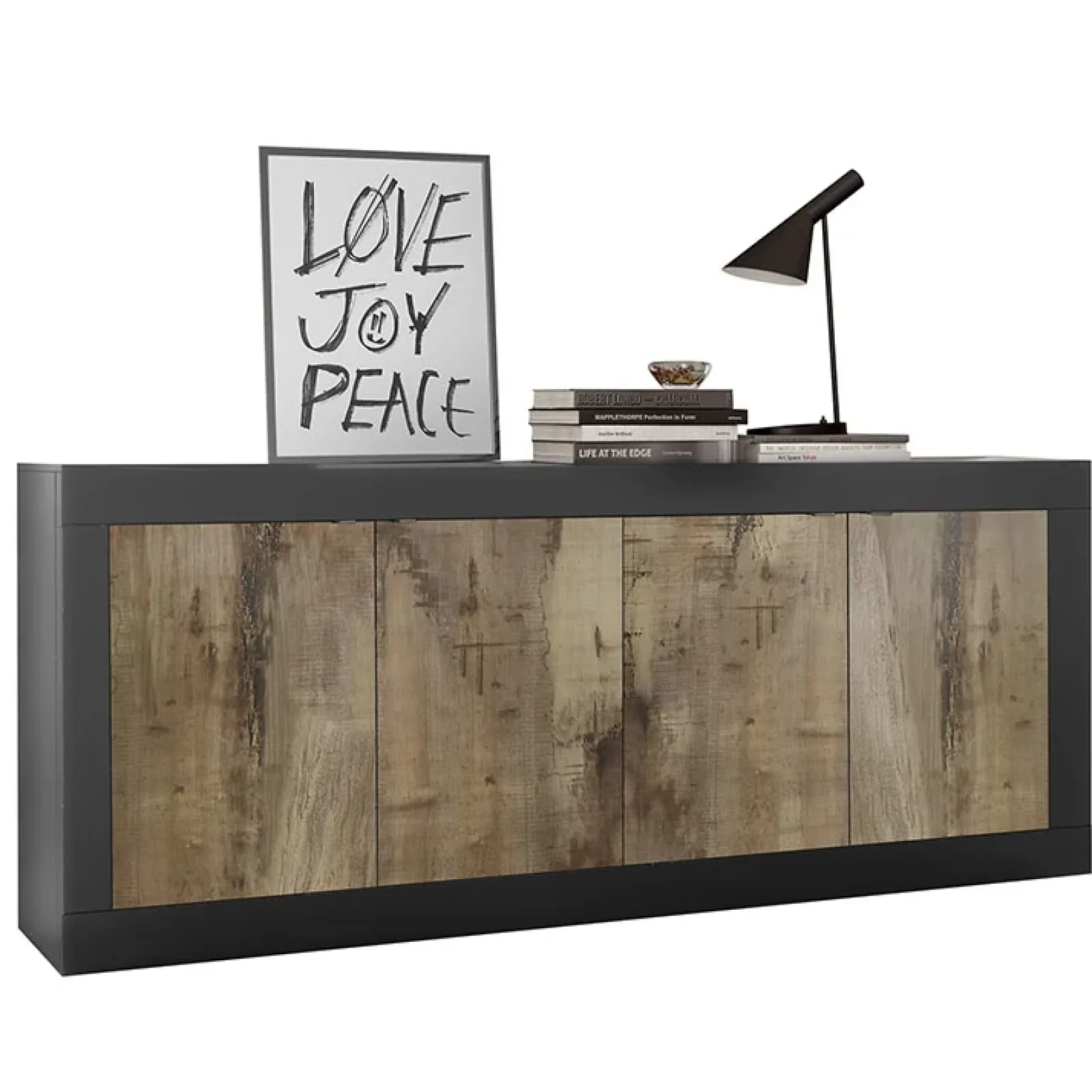 Garnero Arredamenti Madie Moderne|Madie Moderne-Madia 207x86h cm 4 ante moderna nero pero Eternity Rovere - Nero opaco