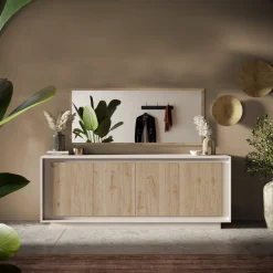 Garnero Arredamenti Credenze Moderne|Madie Moderne-Madia 207x80h cm 4 ante moderna beige rovere chiaro Deluxe Rovere - Beige