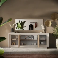 Garnero Arredamenti Credenze Moderne|Madie Moderne-Madia 207x80h cm 4 ante moderna beige rovere chiaro Deluxe Rovere - Beige