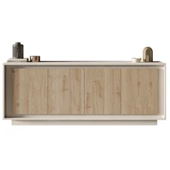 Garnero Arredamenti Credenze Moderne|Madie Moderne-Madia 207x80h cm 4 ante moderna beige rovere chiaro Deluxe Rovere - Beige