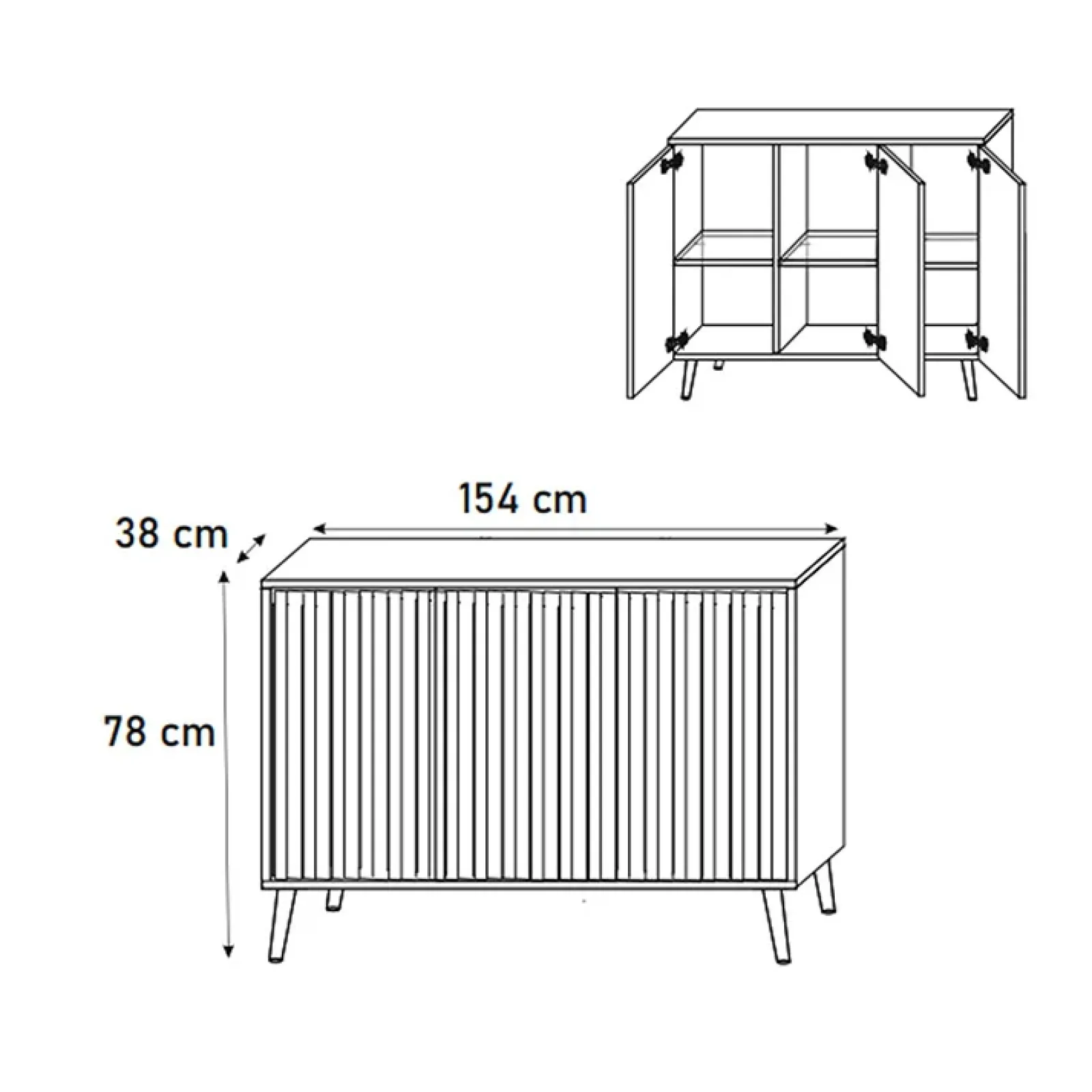 Garnero Arredamenti Credenze Moderne|Madie Moderne-Madia 154x78h cm 3 ante moderna bianco Celestia Bianco Opaco