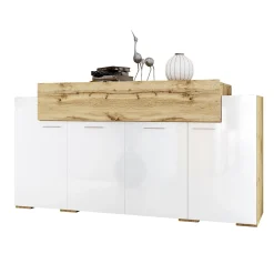 Garnero Arredamenti Credenze Moderne|Madie Moderne-Madia 200x87h cm 4 ante moderna bianco lucido quercia Shan