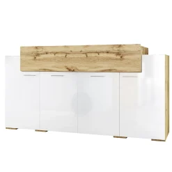 Garnero Arredamenti Credenze Moderne|Madie Moderne-Madia 200x87h cm 4 ante moderna bianco lucido quercia Shan