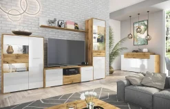 Garnero Arredamenti Credenze Moderne|Madie Moderne-Madia 200x87h cm 4 ante moderna bianco lucido quercia Shan