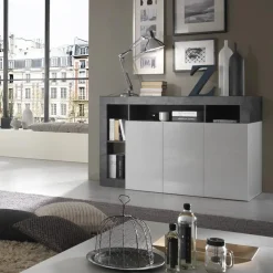 Garnero Arredamenti Credenze Moderne|Madie Moderne-Madia 146x93h cm 3 ante moderna bianco lucido ossido Invictus Bianco Lucido - Ossido