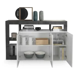 Garnero Arredamenti Credenze Moderne|Madie Moderne-Madia 146x93h cm 3 ante moderna bianco lucido ossido Invictus Bianco Lucido - Ossido