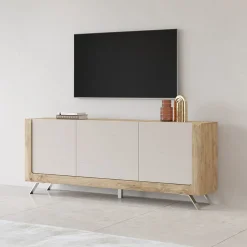 Garnero Arredamenti Madie Moderne|Madie Moderne-Madia 200x81h cm 3 ante moderna rovere tortora lucido Jumbo Tortora - Rovere