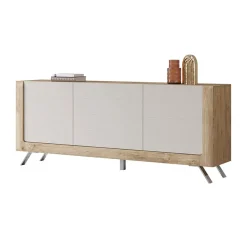 Garnero Arredamenti Madie Moderne|Madie Moderne-Madia 200x81h cm 3 ante moderna rovere tortora lucido Jumbo Tortora - Rovere