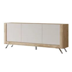 Garnero Arredamenti Madie Moderne|Madie Moderne-Madia 200x81h cm 3 ante moderna rovere tortora lucido Jumbo Tortora - Rovere