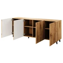 Garnero Arredamenti Credenze Moderne|Madie Moderne-Madia 201x82h cm 4 ante moderna cannettato Essence Quercia
