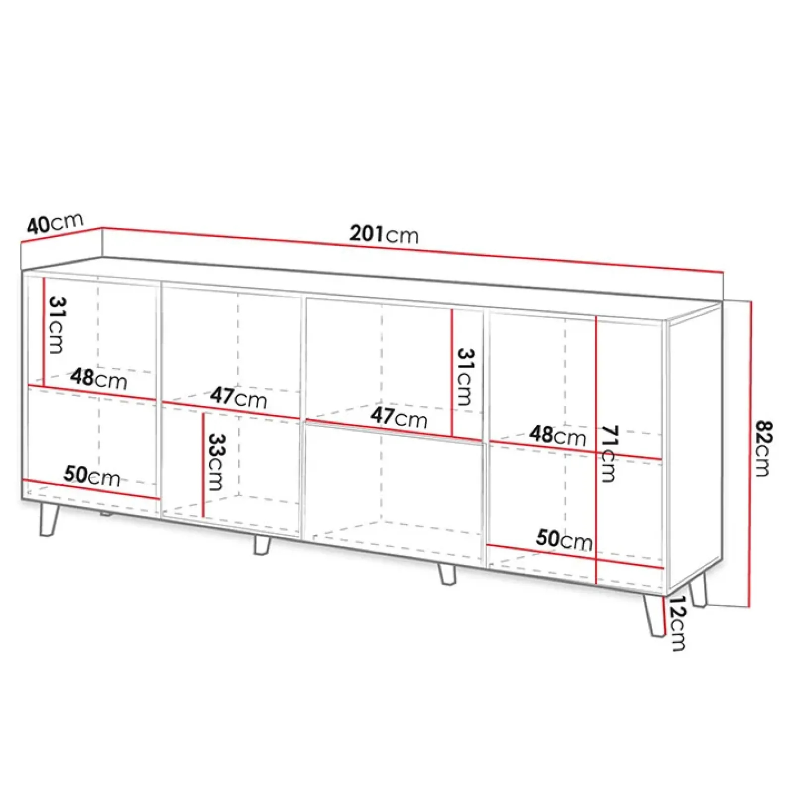Garnero Arredamenti Credenze Moderne|Madie Moderne-Madia 201x82h cm 4 ante moderna cannettato Essence Quercia