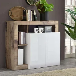 Garnero Arredamenti Credenze Moderne|Madie Moderne-Madia 108x93h cm 2 ante moderna bianco lucido pero Invictus Bianco Lucido - Rovere Rustico