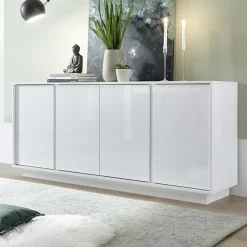 Garnero Arredamenti Credenze Moderne|Madie Moderne-Madia 180x79h cm 4 ante moderna soggiorno bianco lucido Spirit