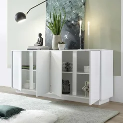 Garnero Arredamenti Credenze Moderne|Madie Moderne-Madia 180x79h cm 4 ante moderna soggiorno bianco lucido Spirit