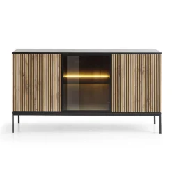 Garnero Arredamenti Madie Moderne|Madie Moderne-Madia 153x83h cm 3 ante moderna nero rovere antico cannettato Bali