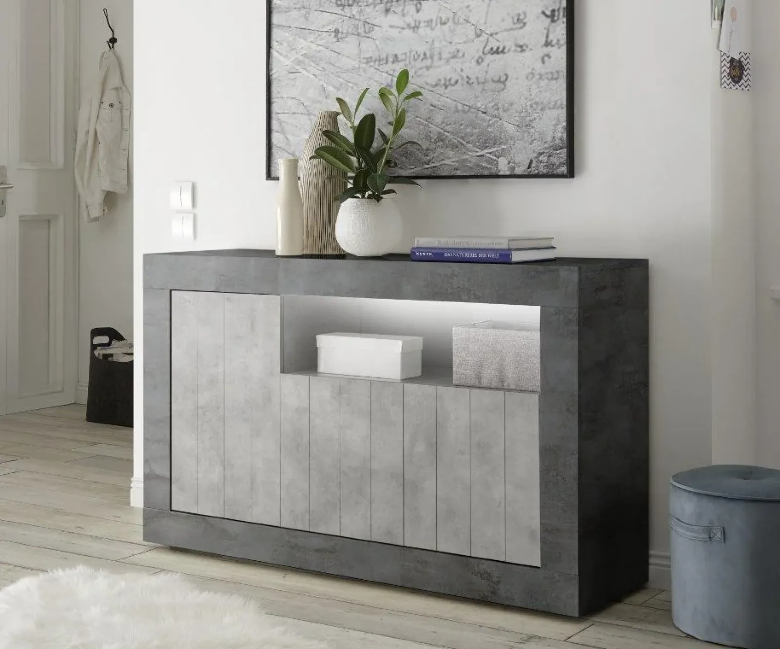 Garnero Arredamenti Credenze Moderne|Madie Moderne-Madia 138x86h cm 3 ante moderna ossido cemento Florena Cemento - Ossido