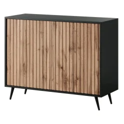 Garnero Arredamenti Credenze Moderne|Madie Moderne-Madia 104x78h cm 2 ante moderna rovere cannettato nero Celestia Rovere Rustico - Nero opaco