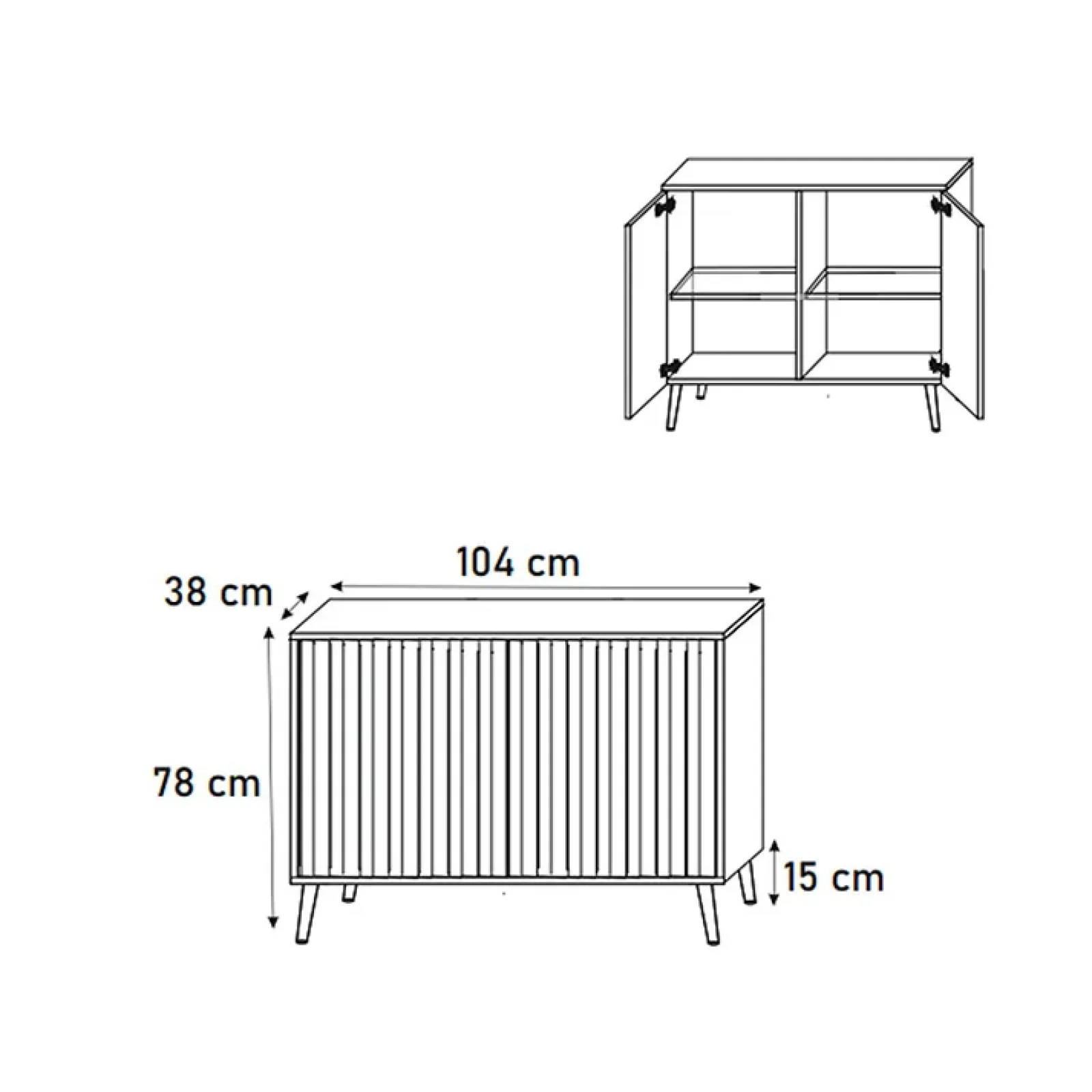 Garnero Arredamenti Credenze Moderne|Madie Moderne-Madia 104x78h cm 2 ante moderna rovere cannettato nero Celestia Rovere Rustico - Nero opaco