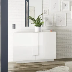 Garnero Arredamenti Credenze Moderne|Madie Moderne-Madia 120x90h cm 2 ante moderna  bianco laccato lucido Alvarez Bianco Lucido