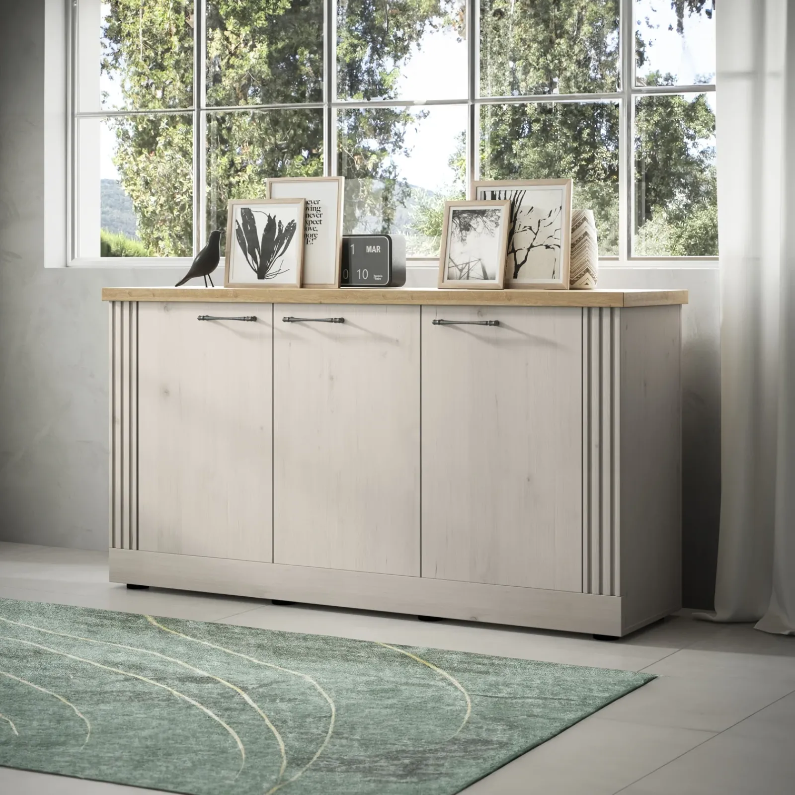 Garnero Arredamenti Madie Moderne|Madie Moderne-Madia 164x88h cm 3 ante moderna rovere bianco frassinato Doria