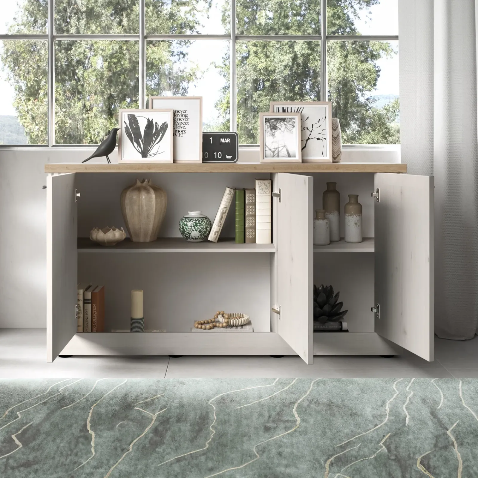 Garnero Arredamenti Madie Moderne|Madie Moderne-Madia 164x88h cm 3 ante moderna rovere bianco frassinato Doria