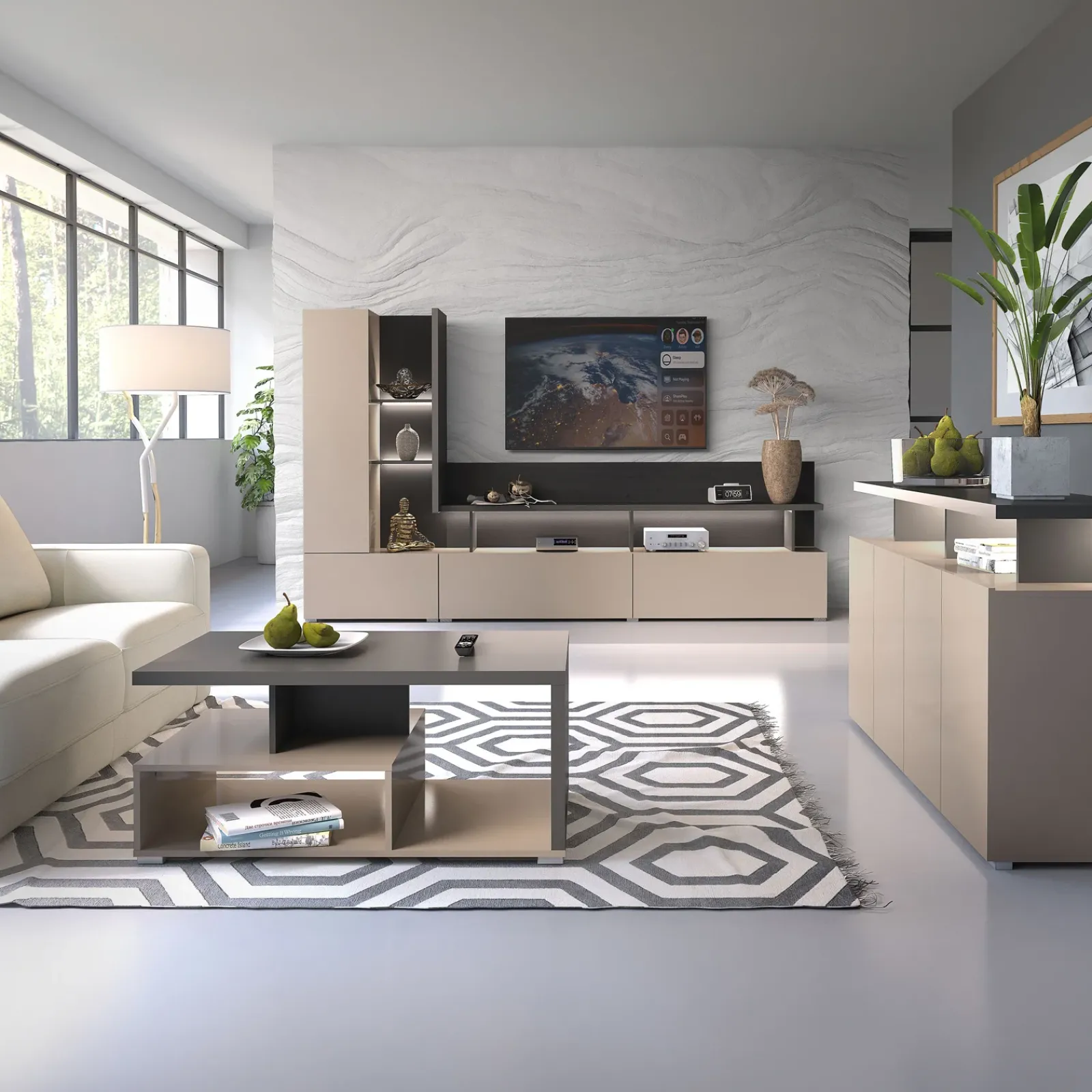 Garnero Arredamenti Credenze Moderne|Madie Moderne-Madia 153x84h cm 4 ante moderna beige grigio Matt