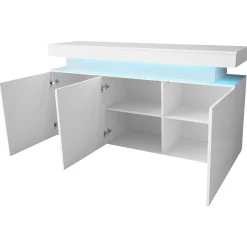 Garnero Arredamenti Credenze Moderne|Madie Moderne-Madia 160x83h cm 3 ante moderna  con led bianco Lumus Bianco Lucido