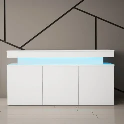 Garnero Arredamenti Credenze Moderne|Madie Moderne-Madia 160x83h cm 3 ante moderna  con led bianco Lumus Bianco Lucido