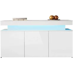 Garnero Arredamenti Credenze Moderne|Madie Moderne-Madia 160x83h cm 3 ante moderna  con led bianco Lumus Bianco Lucido
