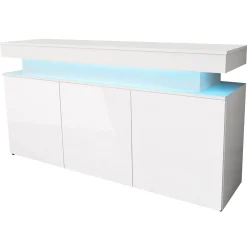Garnero Arredamenti Credenze Moderne|Madie Moderne-Madia 160x83h cm 3 ante moderna  con led bianco Lumus Bianco Lucido