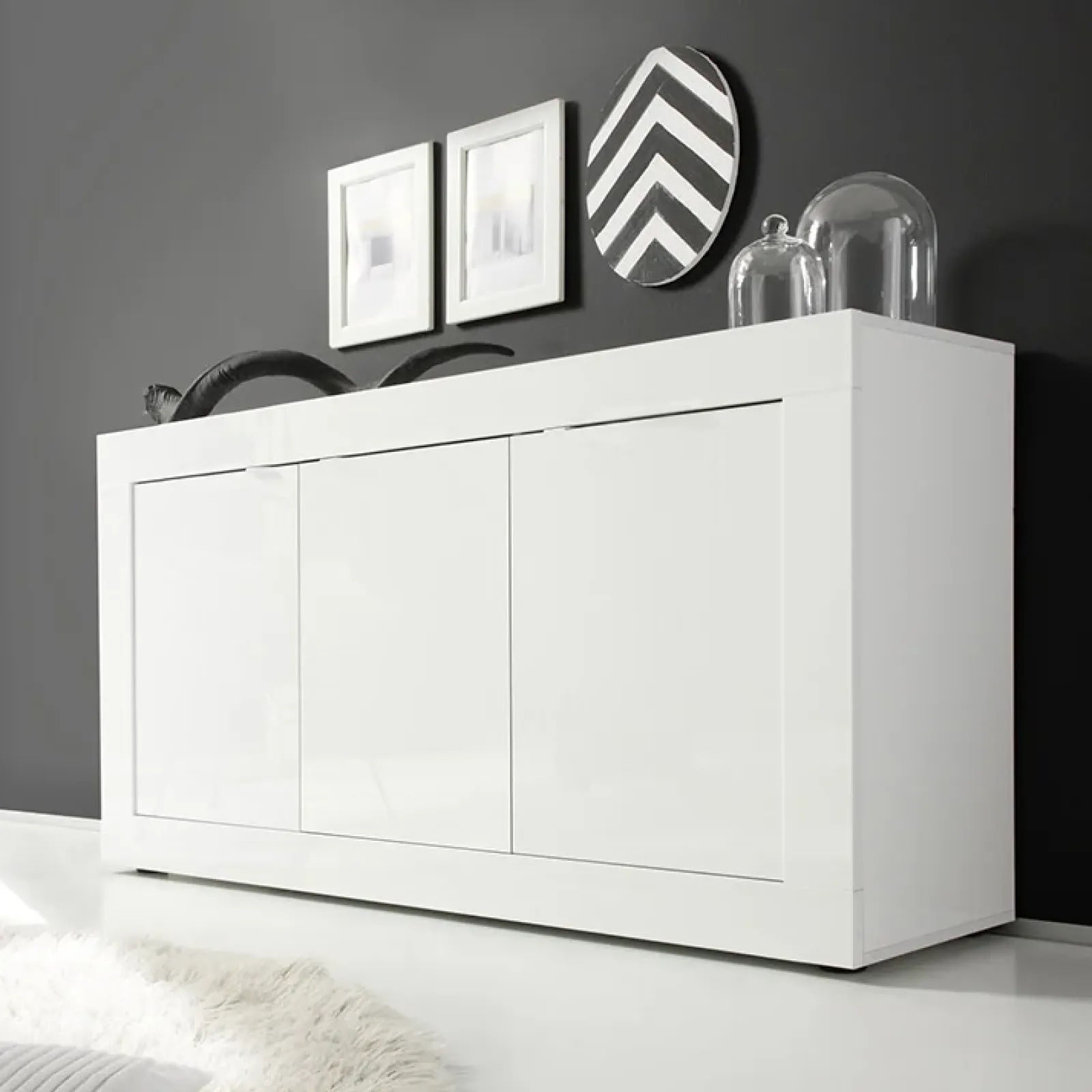 Garnero Arredamenti Credenze Moderne|Madie Moderne-Madia 160x86h cm 3 ante moderna Eternity Bianco Lucido