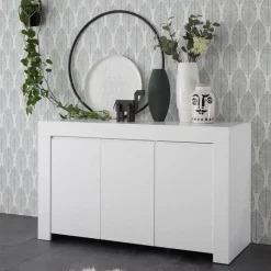 Garnero Arredamenti Credenze Moderne|Madie Moderne-Madia 138x81h cm 3 ante moderna soggiorno Halston Bianco Opaco