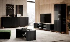 Garnero Arredamenti Credenze Moderne-Madia 201x83h cm 4 ante moderna cannettato nero Essence Nero Opaco