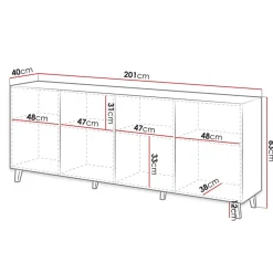 Garnero Arredamenti Credenze Moderne-Madia 201x83h cm 4 ante moderna cannettato nero Essence Nero Opaco