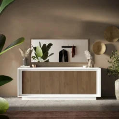 Garnero Arredamenti Credenze Moderne|Madie Moderne-Madia 207x80h cm 4 ante moderna bianco opaco rovere scuro Deluxe Bianco Opaco - Rovere Rustico