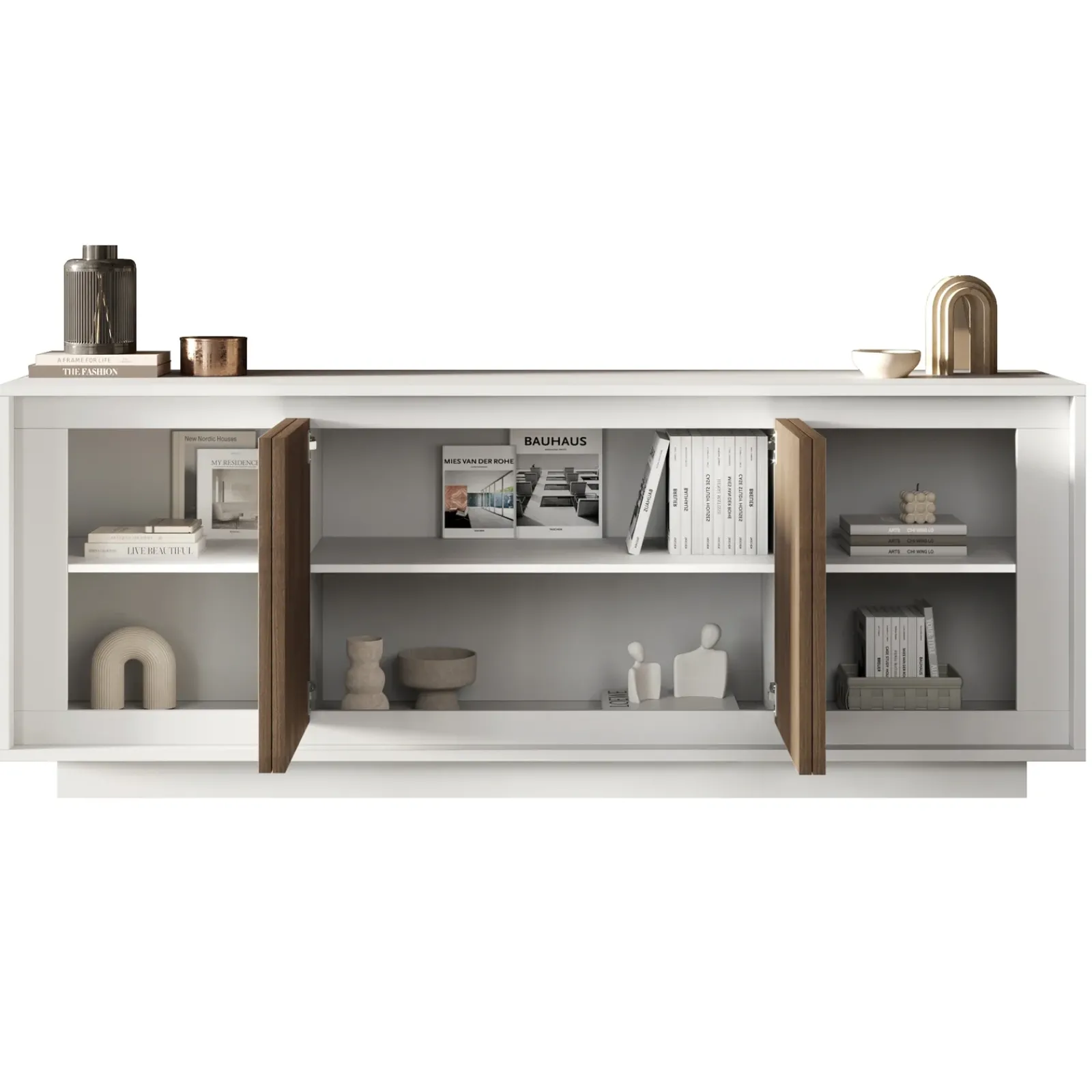 Garnero Arredamenti Credenze Moderne|Madie Moderne-Madia 207x80h cm 4 ante moderna bianco opaco rovere scuro Deluxe Bianco Opaco - Rovere Rustico