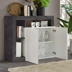 Garnero Arredamenti Credenze Moderne|Madie Moderne-Madia 108x93h cm 2 ante moderna bianco lucido ossido Invictus Bianco Lucido - Ossido