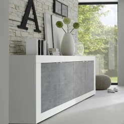 Garnero Arredamenti Credenze Moderne|Madie Moderne-Madia 207x86h cm 4 ante moderna soggiorno bianco lucido cemento Eternity Cemento - Bianco Lucido