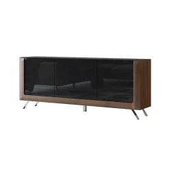 Garnero Arredamenti Madie Moderne|Madie Moderne-Madia 200x81h cm 3 ante moderna noce nero lucido Jumbo Nero Lucido - Noce