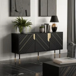 Garnero Arredamenti Credenze Moderne|Madie Moderne-Madia 154x72h cm 3 ante moderna nero oro Golden